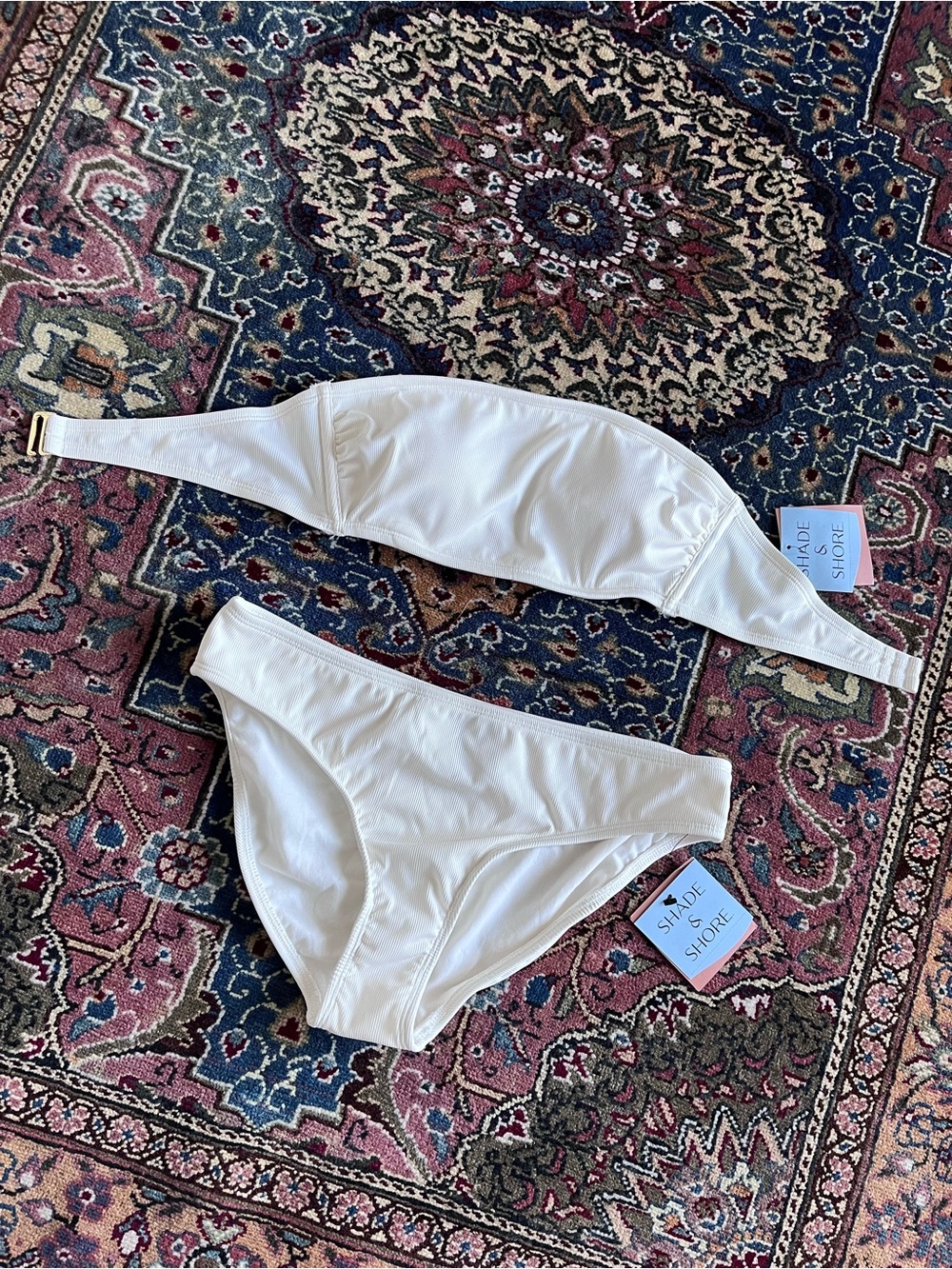 NWT Shade & Shore Ivory Bikini Swim Suit 2pc Medium (8-10) Bandeau Strapless